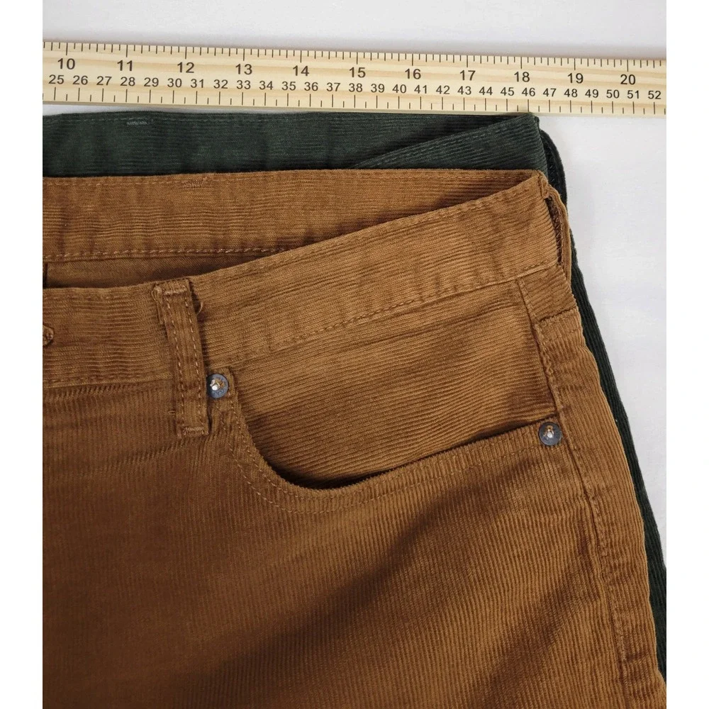 Lot of 2 Gap Straight Fit Corduroy Pants Mens 36x33 Green Brown 455404-00 02